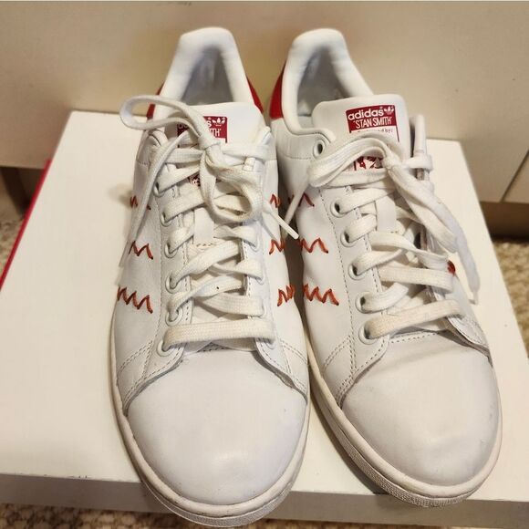 Adidas Stan Smith "Red Squiggly" White/Red Leather Sneakers Mens Sz.7.5 Ret.$150 - Picture 6 of 12